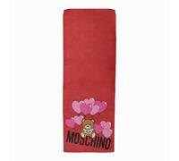 Moschino Sciarpa Donna Scialle Stola Rosso Nero Teddy Bär Cuore Logo Seta 180x70