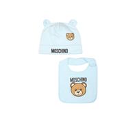 Moschino set cappello e bavetta con orsetto Teddy celeste I