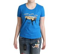 MOSCHINO T-shirt blu cotone Come Play 4 Us Print Tops IT44/US10/L $260