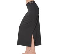 MOSCOAL Mezza Sottoveste Lunga per sotto i Vestiti, Gonna con Cintura in Pizzo 91,4 cm, Nero, Small