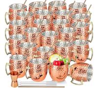 Moscow Mule, set di 24 tazze in rame martellato con manico, 540ml, 1 misurino doppio da 30ml, 24 cannucce in acciaio inox per bevande fredde e cocktail