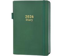 Moseem Agenda 2026, 2026, formato A5, una pagina al giorno da gennaio a dicembre, copertina rigida, portapenne elastico, 2 segnalibri, passante per penna e tasca interna, verde