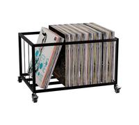 mosegor Supporto per dischi in vinile con ruote, supporto per album in vinile, organizer con struttura in metallo, liscio nero, può contenere fino a 100 LP
