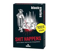 moses Black Stories Shit Happens - 50 Nero Corvo per disavventure Reali, Carte con Due Varianti, Gioco di Puzzle per Ragazzi e Adulti, Colore Bianco, 90047