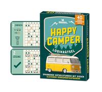 moses Happy Camper, Puzzle Logico con Fattore di dipendenza da Viaggio, 40 Carte riutilizzabili con Pennino, 3 Livelli di difficoltà per Ragazzi e Adulti, Colore Giallo, 92137