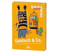 moses Black Stories Junior Quatsch & Co. -50 Divertenti Garanzia di risate, Carte Nuovo Design con Due Varianti, Gioco di Puzzle per Bambini a Partire dagli 8 Anni, Colore Giallo, Medium, 90087