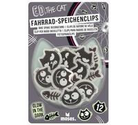 moses. Ed the Cat - Clip per raggi per bicicletta Glow in the Dark - 12 luccicanti per raggi a forma di gatto, divertente decorazione per bicicletta, facile da installare