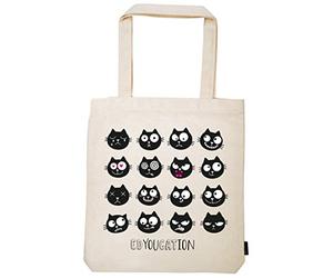 moses. Ed, the Cat Shopper Edyoucation | Tragetasche aus 100% Baumwolle | Einkaufstasche Borsa Messenger 42 Centimeters Avorio (Natur)