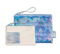 moses. Fernweh - Set di 2 borse da viaggio, trasparente e opaco, impermeabile, blu abbagliante con effetto ologo, pratico organizer da viaggio, borsa cosmetica senza PVC