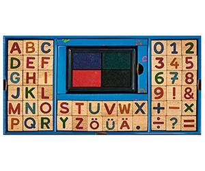 moses. Il mio grande set di timbri - 48 diversi timbri per bambini in legno, numeri e lettere per esercizi di scrittura e calcolo, colorato, 26241