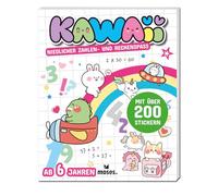 moses. Kawaii - Niedlicher Zahlen- und Rechenspaß, Activity-Buch mit Rätseln, Ausmalbildern und Stickern, Kawaii-Rätselbuch für Kinder ab 6 Jahren