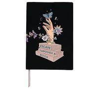 moses. libri_x - Copertina per libro con segnalibro, in cotone, per la lettura, motivo scritta “Escape Through a Book”, misura L