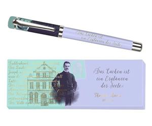 moses. libri_x - Penna roller Thomas Mann, in metallo con mina blu, con citazione di Thomas Mann, in una bella scatola