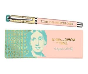 moses. libri_x - Penna roller Virginia Woolf, in metallo con mina blu, con citazione di Virginia Woolf, in una bella scatola