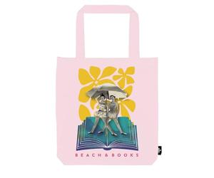 moses. libri_x Shopper Beach and Books, borsa estiva in 100% cotone, grande borsa in tessuto con illustrazioni retrò, borsa per la spesa riutilizzabile con manici lunghi, rosé, Rétro