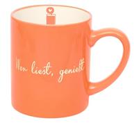 moses. libri_x - Tazza in ceramica con incisione di alta qualità e motivo a libro, lavabile in lavastoviglie e microonde, in colore albicocca, capacità 350 ml