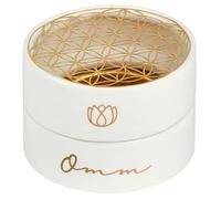 moses. Omm for You - Ciotola di incenso, in ceramica bianca con fiore di loto e scritta Omm, con filtro e mini guida per affumicare