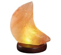 Moses Omm for you - Lampada di cristallo di sale luna con USB, lampada in sale naturale con LED e base in palissandro, lampada di cristallo di sale