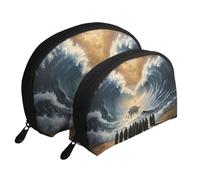 Moses Parted The Red Sea - Beauty case da viaggio portatile, 2 pezzi, con stampa del Mar Rosso, bianco, Taglia unica