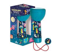 moses. Space - Torcia tascabile compatta e robusta per bambini, design spaziale, con 4 LED, batteria ricaricabile, con ciondolo decorativo, regalo per bambini dai 4 anni in su