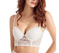 Mosestons Reggiseno Bordo in Pizzo Floreale Donna la Vita Bassa Mostra la Schiena a Forma di U Elegante Reggiseno Push Up