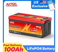 MOSEWORTH 24V 100Ah LiFePO4 Batteria Al Litio Ferro Fosfato Batterie Built-In BMS 8000+ Cicli Per Barca Solare Fuori-Griglia