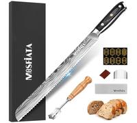 MOSFiATA Coltello da Pane 26,6 cm Professionale Coltello da Torta Seghettato in Acciaio Inossidabile, Manico in Pakkawood Nero, Include Taglierino per Pane con 5 Lame Sostituibili