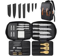 MOSFiATA Set Coltelli Cucina 39 Pezzi con Borsa per BBQ Esterno- Include 7 Coltelli Professionali, Acciaino, Spatola Risotto, Spatola Fessurata, Mestolo, Pinza, Spiedini, Gancio Carne, PortaPannocchie