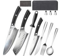 MOSFiATA Set Coltelli da Cucina Professionali con Affilacoltelli, Fodero e Custodia