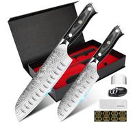 MOSFiATA Set di 2 Coltelli da Santoku 14 cm e 18 cm, Coltello da Chef Giapponese con Impugnatura Ergonomica in Legno