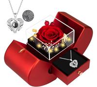 moshen Scatola regalo con rose conservate con luci LED, composizione floreale rossa, romantica vetrina per gioielli per San Valentino, anniversario, compleanno (rosso)
