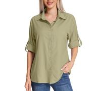 mosingle Camicia da safari da donna, protezione solare, ad asciugatura rapida, leggera, a maniche lunghe, da viaggio, per escursionismo, campeggio, 5019# Cachi, S