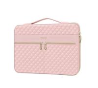 MOSISO 360 Protective Laptop Sleeve Compatibile con MacBook Air/Pro,13-13,3 Pollici Notebook,Pro 14 M3 M2 M1 2024-2021,Quadrato Trapuntato Lato Aperto Borsa con 3 Tasche&Maniglia&Cintura,Rosa