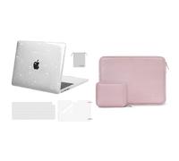 MOSISO Compatibile con MacBook Air 13,6 pollici M4 M3 M2 2025-2022 A3240 A3113 A2681,Glitter Case&Neoprene Borse Computer con Custodia Piccola&Copritastiera&Pellicola&Borsa, Chiaro Cristallo&Baby Rosa