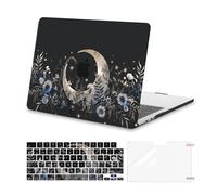 MOSISO Cover Compatibile con MacBook Air 13 Pollici M4 M3 M2 2025 2024 2023 2022 A3240 A3113 A2681 per Air 13,6 Pollici Touch ID, Case Rigida&Copritastiera&Pellicola, Luna Mistica E Fiori
