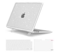 MOSISO Custodia Compatibile con MacBook Air 13 Cover M4 M3 M2 2025-2022 A3240 A3113 A2681, per MacBook Air 13,6'' Liquid Retina Antiurto Glitter Case Staffa Piega&Copritastiera&Pellicola, Trasparente