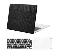 MOSISO Custodia Compatibile con MacBook Air 13 Cover M5 M4 M3 M2 2026-2022 | Copritastiera&Pellicola&Pelle PU Antigraffio Effetto Coccodrillo Case per MacBook Air 13,6 pollici A3449 2025 2024, Nero