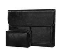 MOSISO Custodia Laptop 13 Pollici Compatibile con MacBook Air 13,6 2025 2024 2023 2022 M3 A3113 M2 A2681/Air/Pro 13,Patta Pelle PU Borsa Carry con Supporto&Small Borsa,Nero