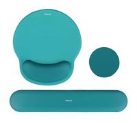 MOSISO Set Supporto Poggiapolsi&Tappetino Mouse Ergonomico Curvo Circolare | Coaster Base Non-Slip Alleviare Dolore Casa/Ufficio Facile Digitare con Panno Morbido Memory Foam Rialzato, Verde Acqua