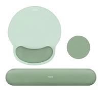 MOSISO Set Supporto Poggiapolsi&Tappetino Mouse Ergonomico Curvo Circolare | Coaster Base Non-Slip Alleviare Dolore Casa/Ufficio Facile Digitare con Panno Morbido Memory Foam Rialzato, Verde Antico