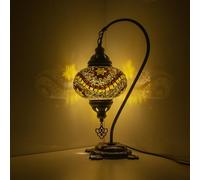 MOSLAND HOME Lampada da tavolo a mosaico con 35 varianti, lampada turca marocchina con base in bronzo, lampada da notte Tiffany fatta a mano a collo di cigno | Lampada da notte da comodino in vetro