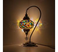 MOSLAND HOME Lampada da tavolo a mosaico con 35 varianti, lampada turca marocchina con base in bronzo, lampada da notte Tiffany fatta a mano a collo di cigno | Lampada da notte da comodino in vetro