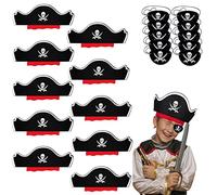 MOSNOW 10 cappelli da pirata + 10 lembi per gli occhi dei pirati per bambini, in feltro, capitano dei pirati, set di accessori per pirati, per il compleanno dei bambini, festa dei pirati, Natale