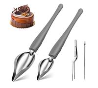 MOSNOW 2 Pezzi Cucchiaio da Decorazione in Acciaio Inossidabile & Pinzette & Pull Needle, Cucchiai da Disegno Culinario, Piatti da Cucina, per Valentine's Day Decorare Torte, Cioccolatini, Biscotti