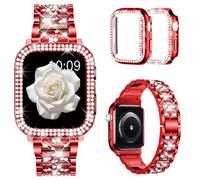 Mosonio Compatibile con Apple Watch Band da 38 mm con custodia da donna, cinturino in metallo di ricambio per gioielli con 2 custodie protettive in PC Bling per iWatch Serie 3/2/1 (rosso)
