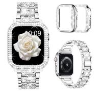 Mosonio Compatibile con Apple Watch Band da 44 mm con custodia da donna, cinturino di ricambio in metallo con confezione da 2 cover protettiva per iWatch serie 6/5/4 (argento)