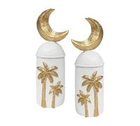 Mosque Sculpture - Arabic Castle Ornament, Exotic Architecture Figurine for Tabletop, Middle Eastern Palace Statue with Moon, Cultural Display Gear for Office, Luxury Gold Centerpiece for Eid