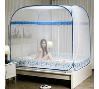 Mosquito net 1.5m / 1.8m 2m bed, no need to install zipper three-door square top yurt, full bottom anti-fall high mosquito net-[Full Bottom] Pieces of Leaf Love-Blue_2 * 2.2m bed