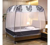 Mosquito net 1.5m / 1.8m 2m bed, no need to install zipper three-door square top yurt, full bottom anti-fall high mosquito net-[Full Bottom] Leafy Language_1.2m bed