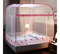 Mosquito net 1.5m / 1.8m 2m bed, no need to install zipper three-door square top yurt, full bottom anti-fall high mosquito net-[Full Bottom] Butterfly Dance-Pink_1.8 * 2.2m bed